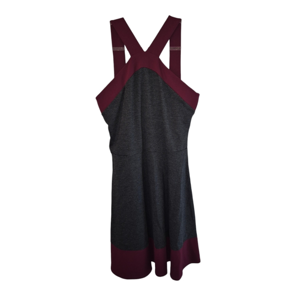 Loveappella Colorblock Fit & Flare grey/burgundy dress